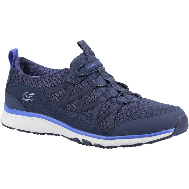 Women's Wide Fit Skechers 104281 Gratis Sport Live Golden Sneakers - Navy