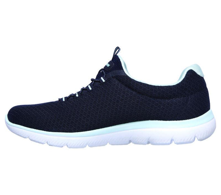 Women's Wide Fit Skechers 12980 Summits Slip On Sports Sneakers - Navy/Aqua