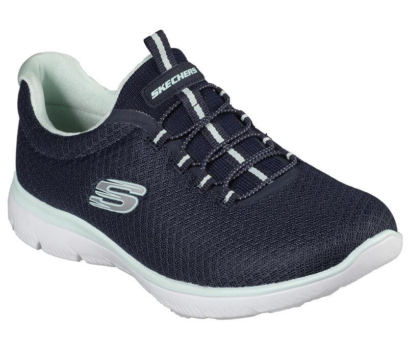 Women's Wide Fit Skechers 12980 Summits Slip On Sports Sneakers - Navy/Aqua