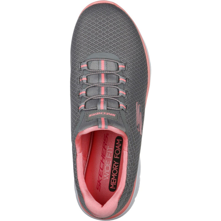 Women's Wide Fit Skechers 12980 Summits Slip On Sports Sneakers - Grey/Pink