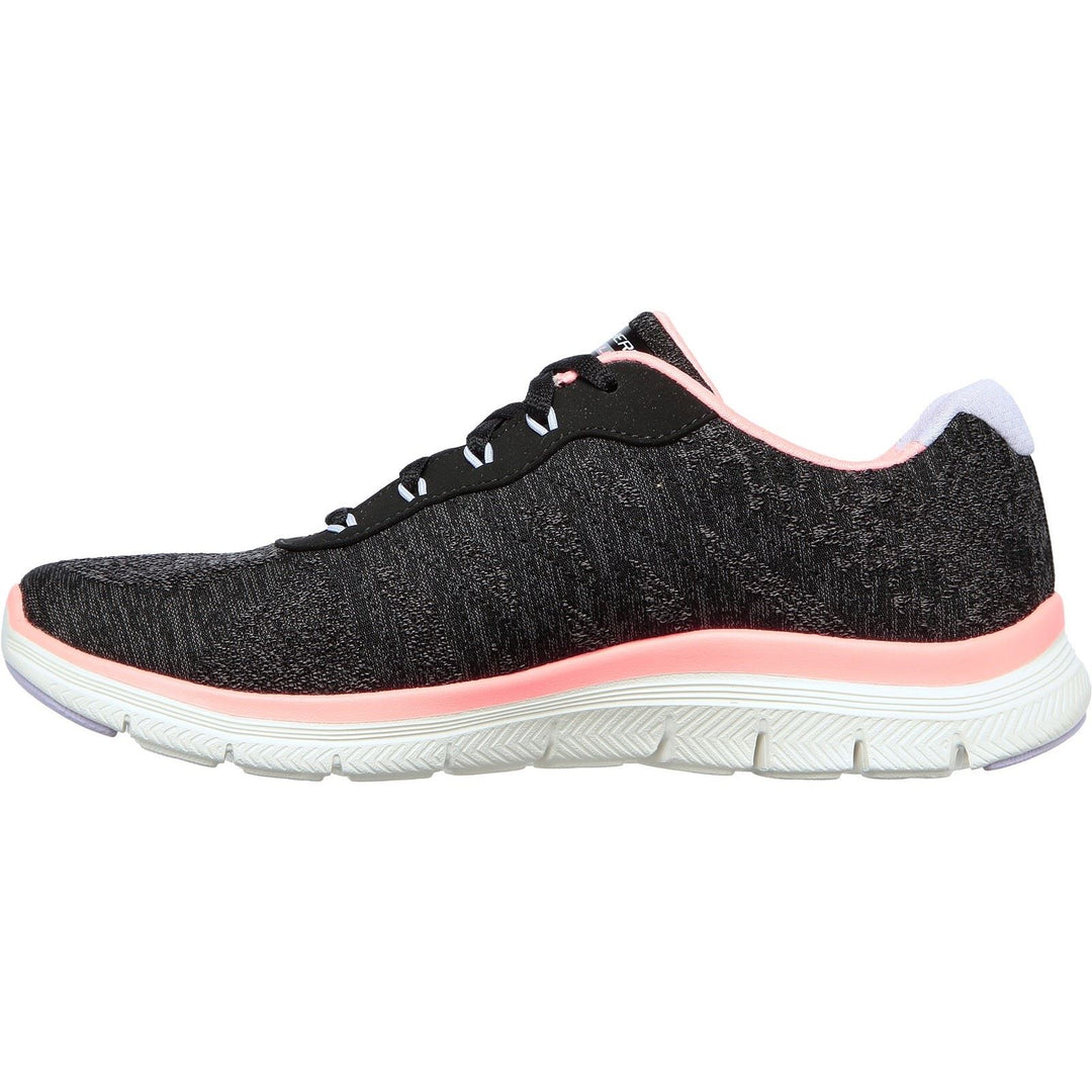 Women's Wide Fit Skechers 149570 Flex Appeal 4.0 Fresh Move Sneakers - Black/Coral