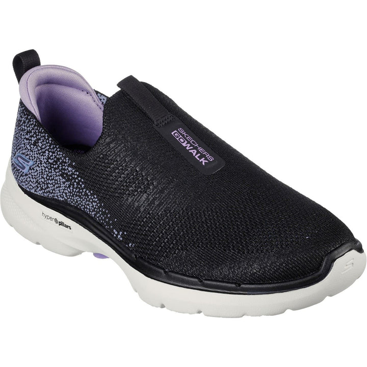 Women's Wide Fit Skechers 124502 Go Walk 6 Glimmering Sneakers - Black/Lavender