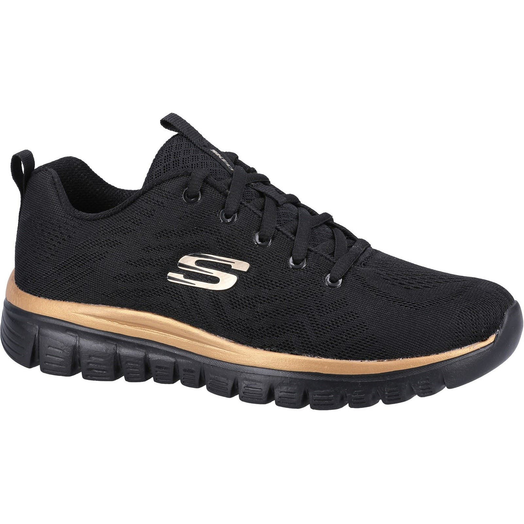 Women's Wide Fit Skechers 12615  Graceful Get Connected Sports Sneakers - Black/Rose Gold