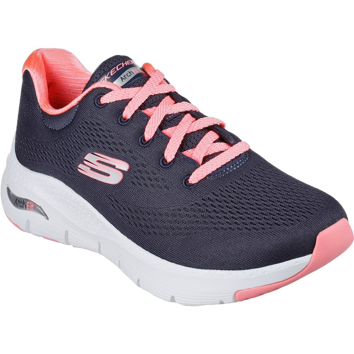 Women's Wide Fit Skechers 149057 Unny Outlook Sports Sneakers - Navy Mesh/Coral