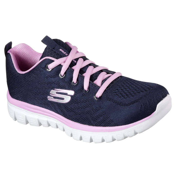 Women's Wide Fit Skechers 12615  Graceful Get Connected Sports Sneakers - Navy/Pink