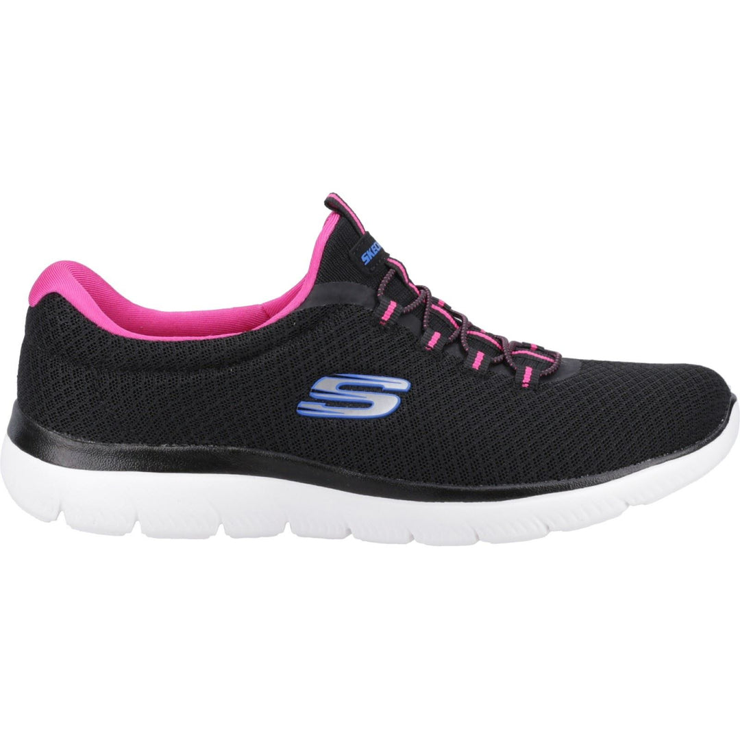 Women's Wide Fit Skechers 12980 Summits Slip On Sports Sneakers - Black/Hot Pink