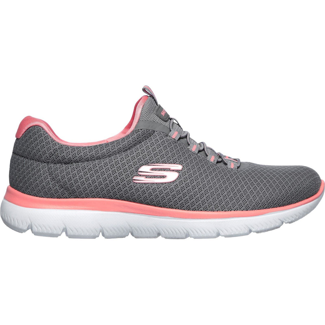 Women's Wide Fit Skechers 12980 Summits Slip On Sports Sneakers - Grey/Pink