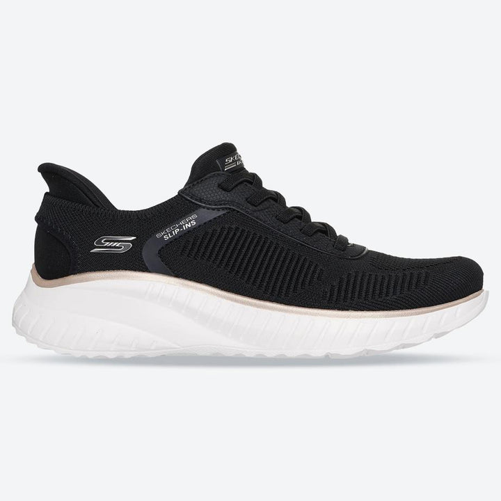 Women's Wide Fit Skechers Slip-ins 117497 Waves Bobs Sport Squad Sneakers - Black/Gold