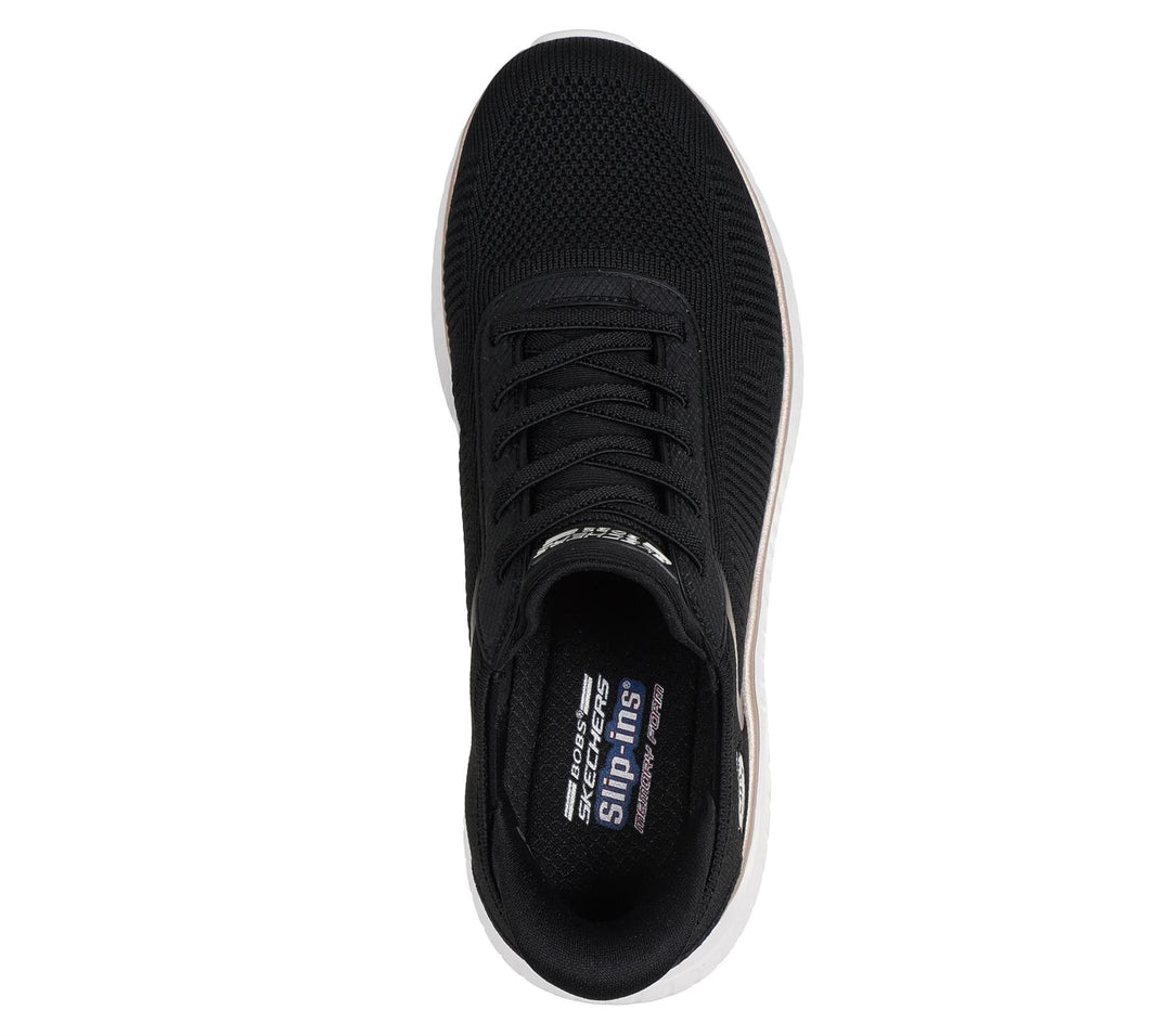 Women's Wide Fit Skechers Slip-ins 117497 Waves Bobs Sport Squad Sneakers - Black/Gold