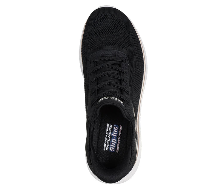 Women's Wide Fit Skechers Slip-ins 117497 Waves Bobs Sport Squad Sneakers - Black/Gold