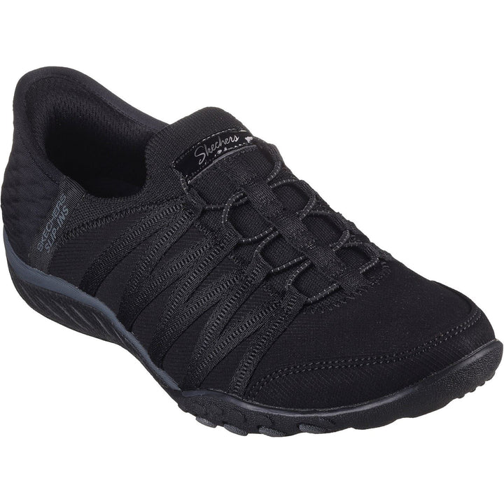 Women's Wide Fit Skechers 100593 Breathe Easy Roll With Me Sneakers - Black