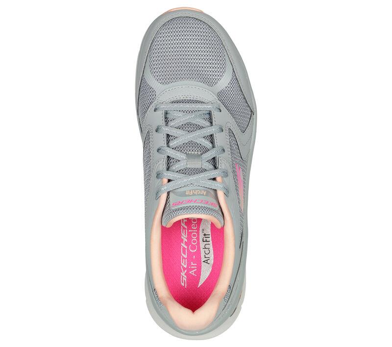 Women's Wide Fit Skechers 149686 Relaxed Fit Arch Fit D'lux Sneakers - Gray/Coral