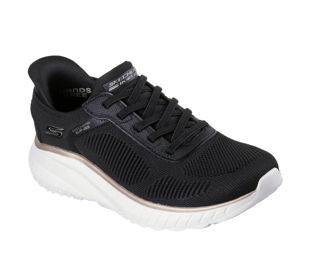 Women's Wide Fit Skechers Slip-ins 117497 Waves Bobs Sport Squad Sneakers - Black/Gold