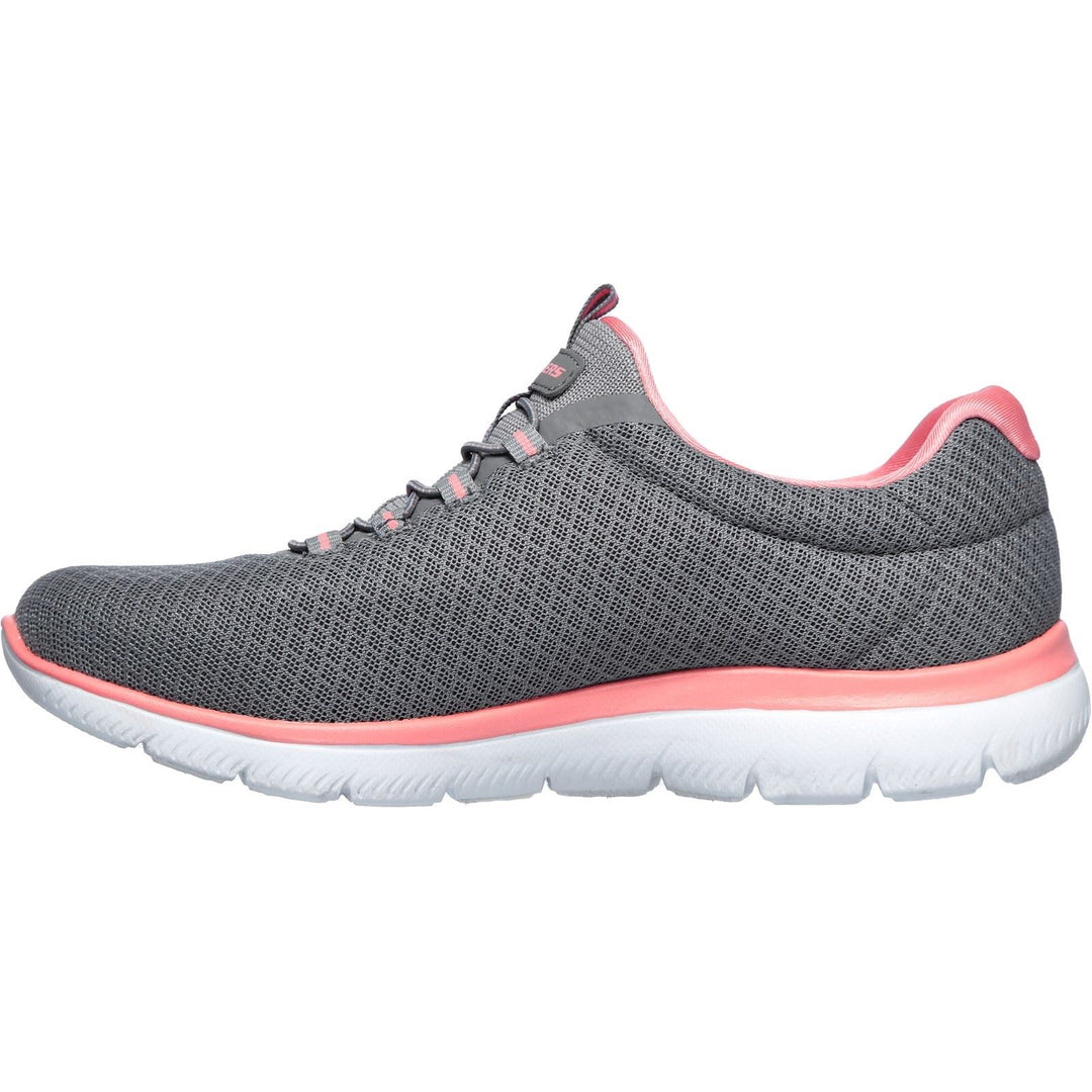 Women's Wide Fit Skechers 12980 Summits Slip On Sports Sneakers - Grey/Pink