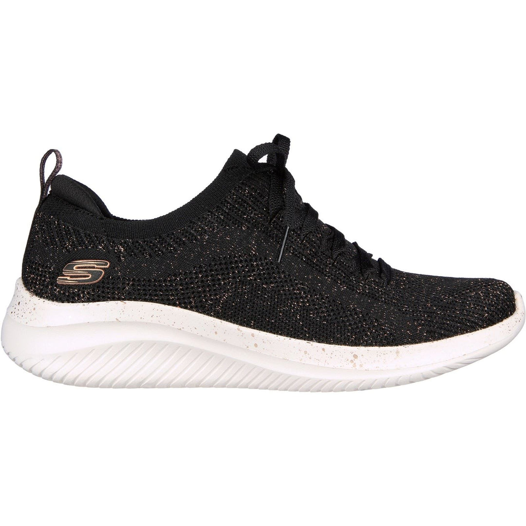 Women's Wide Fit Skechers 149865 Ultra Flex 3.0 Let's Dance Sneakers - Black/Rose Gold