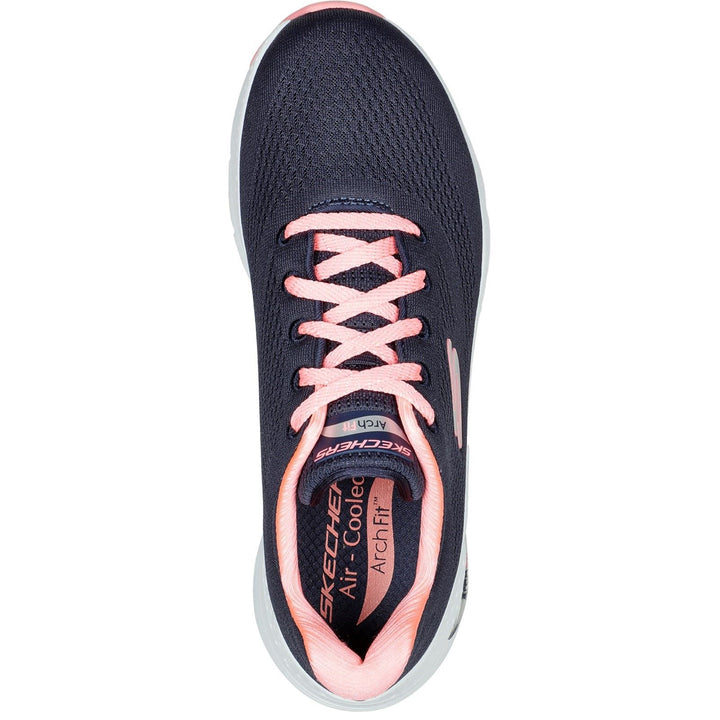 Women's Wide Fit Skechers 149057 Unny Outlook Sports Sneakers - Navy Mesh/Coral