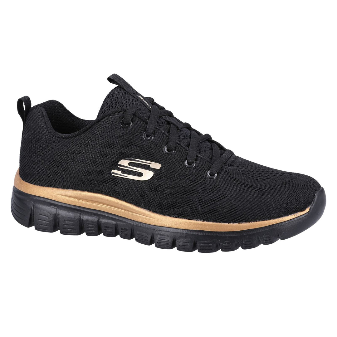 Women's Wide Fit Skechers 12615  Graceful Get Connected Sports Sneakers - Black/Rose Gold