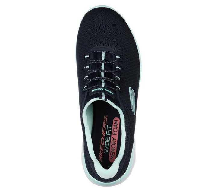 Women's Wide Fit Skechers 12980 Summits Slip On Sports Sneakers - Navy/Aqua