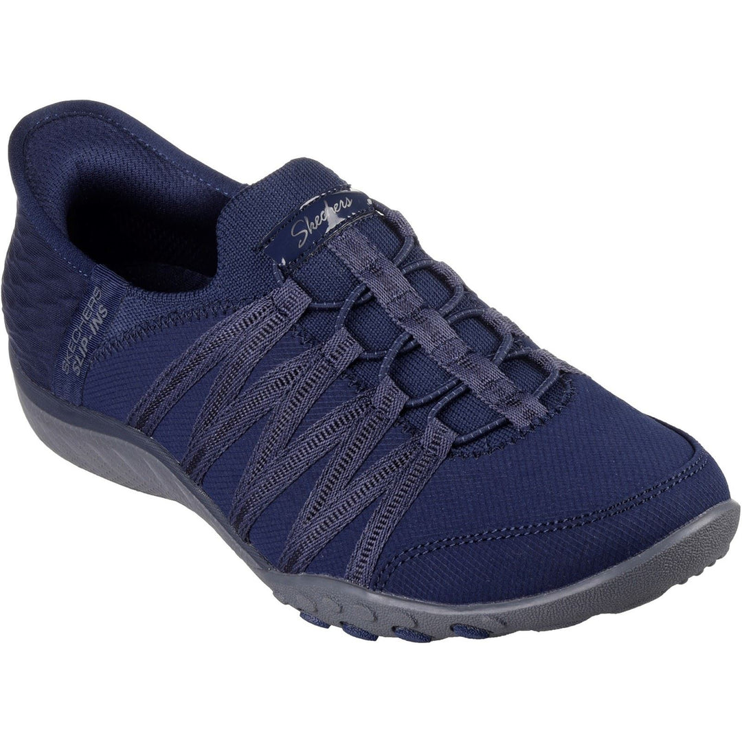 Women's Wide Fit Skechers 100593 Breathe Easy Roll With Me Sneakers - Navy