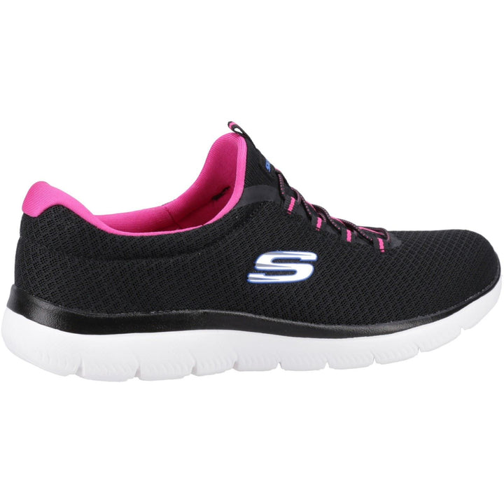 Women's Wide Fit Skechers 12980 Summits Slip On Sports Sneakers - Black/Hot Pink