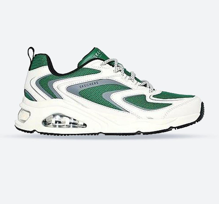 Women's Wide Fit Skechers 177424 Tres Air Uno Street Fl Air Sneakers - White/Green