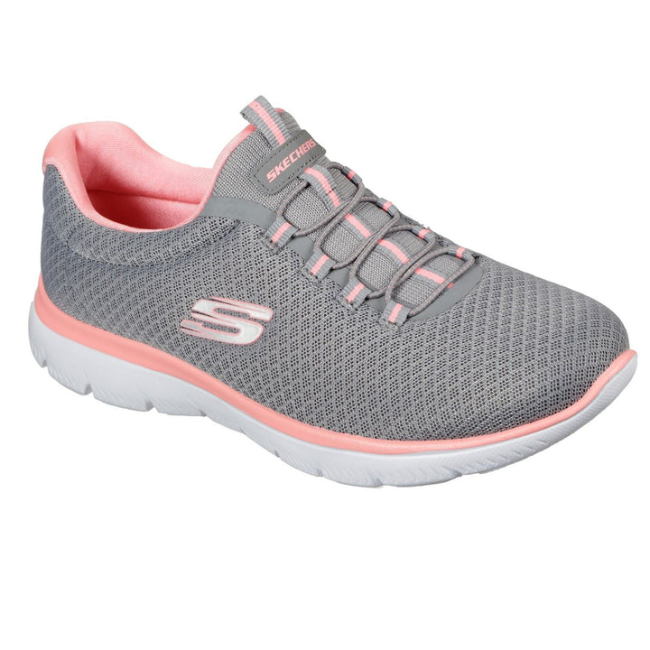 Women's Wide Fit Skechers 12980 Summits Slip On Sports Sneakers - Grey/Pink