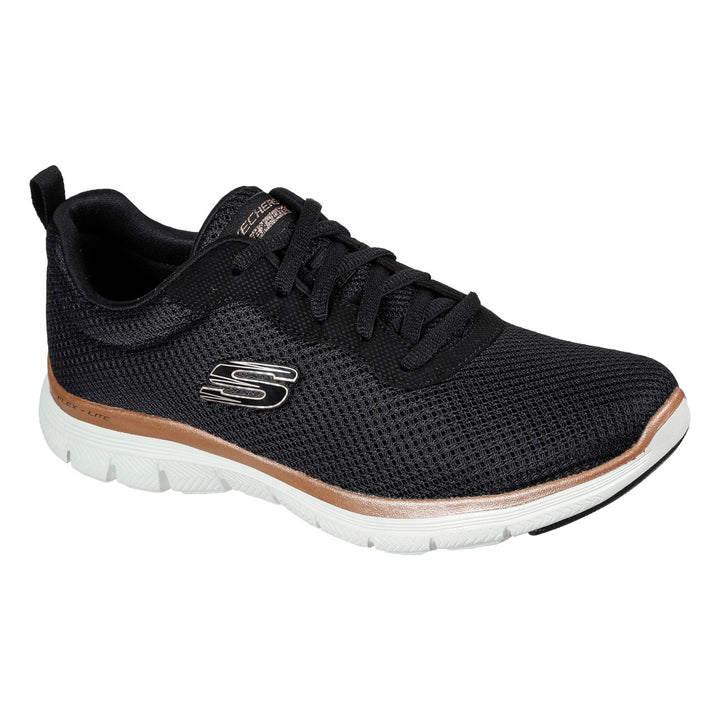 Womens Wide Fit Skechers Flex Appeal 4.0 149303 Brilliant Walking Sneakers - Black/Rose Gold