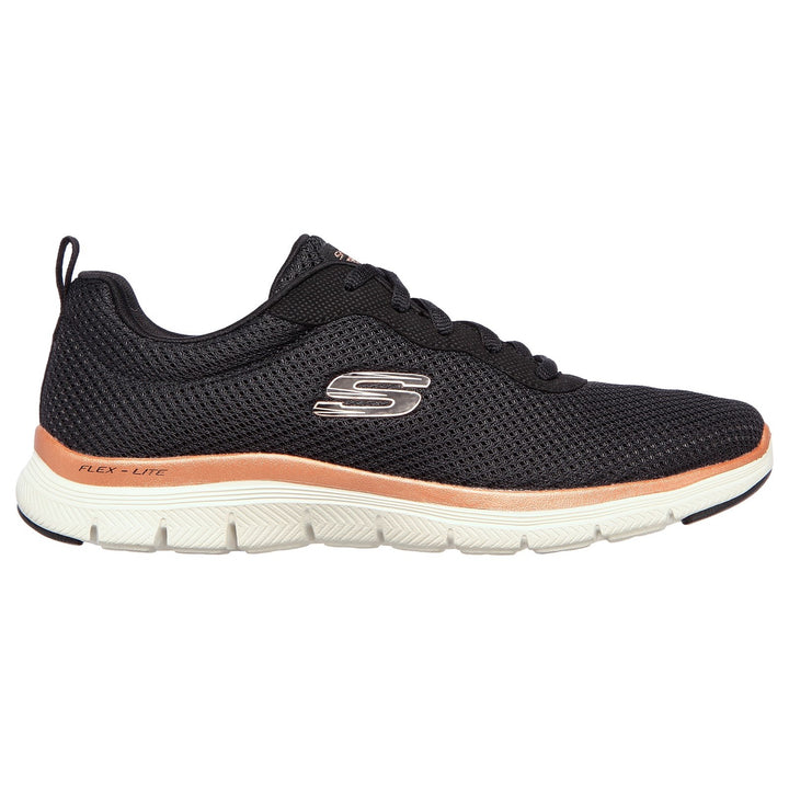 Womens Wide Fit Skechers Flex Appeal 4.0 149303 Brilliant Walking Sneakers - Black/Rose Gold