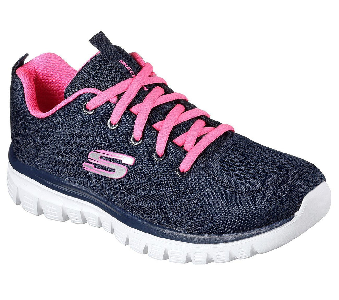 Womens Wide Fit Skechers 12615 Walking Sneakers - Navy/Hot Pink